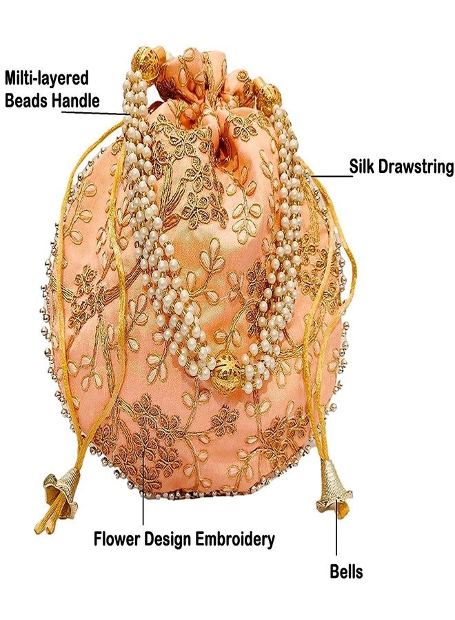 Atipriya Rajasthani Style Royal Clutch Silk Batwa Bag Wristlets Ethnic Potli For Women's Zari Work Potli Bridal Potli(golden) - Image 3